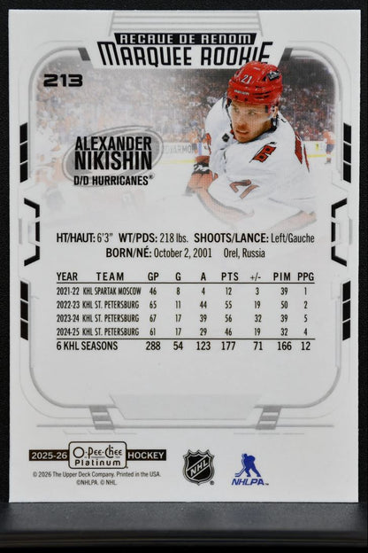 2025-26 O-Pee-Chee Platinum Marquee Rookie Alexander Nikishin Hurricanes RC 2171