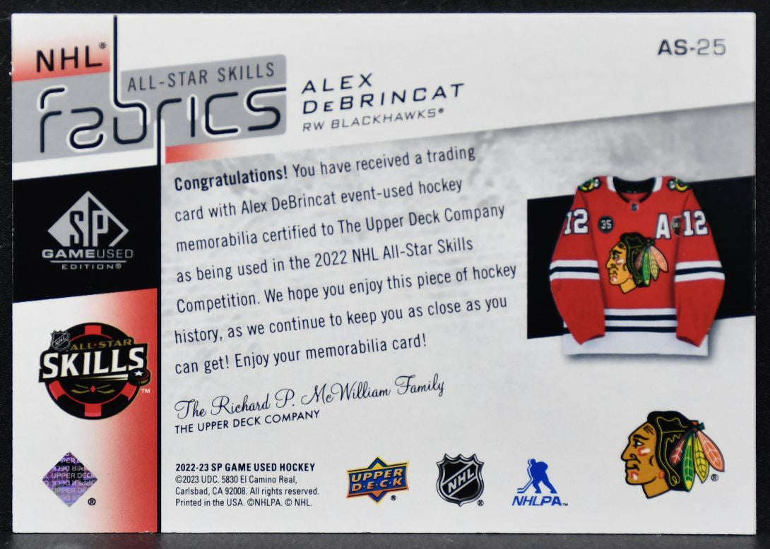 2022-23 SP Game Used 2022 NHL All-Star Jersey Alex DeBrincat AS-25 Jersey 8487