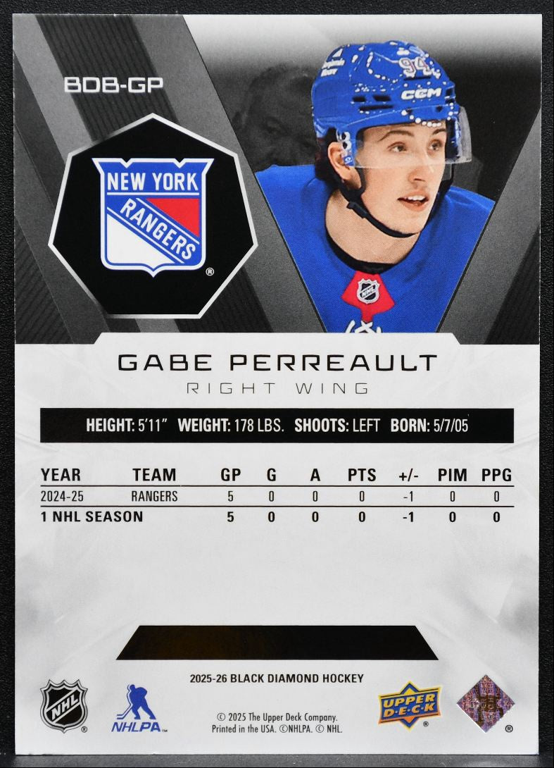 2025-26 Black Diamond Base Rookie Gabe Perreault BDB-GP Rangers RC 071/349 2881