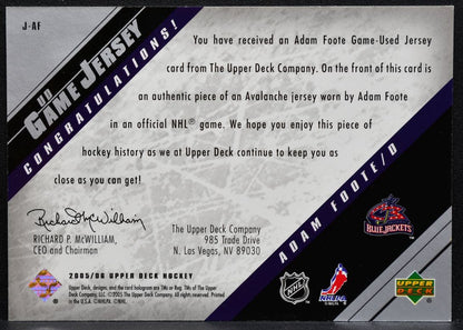 2005-06 Upper Deck UD Game Jersey Adam Foote J-AF Blue Jackets Jersey 4954