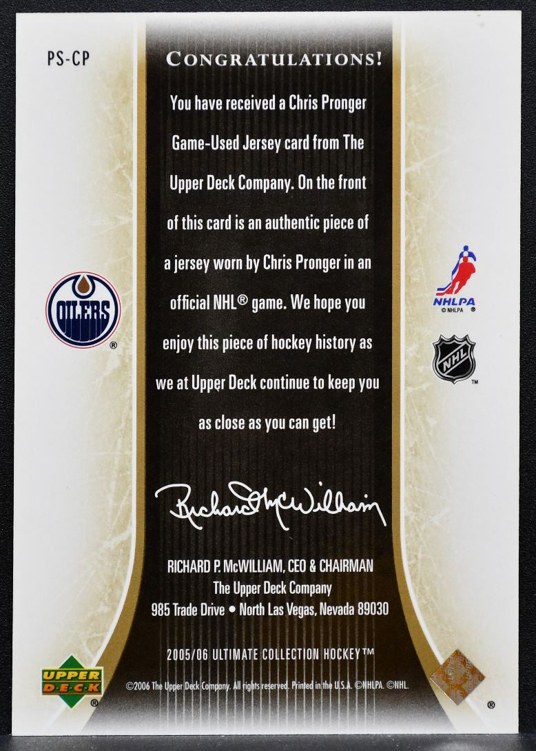 2005-06 UD Ultimate Collection Premium Swatches Pronger Oilers 13/75 Jersey 5154