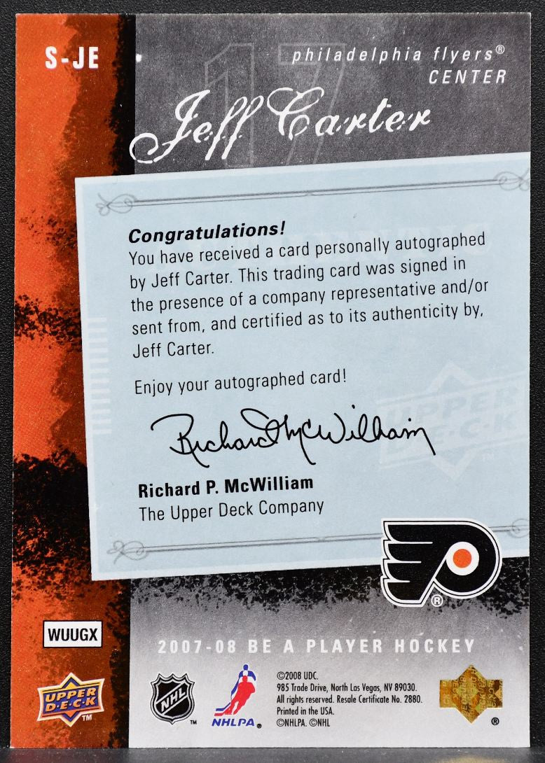 2007-08 Upper Deck Be a Player Signatures Jeff Carter S-JE Flyers Auto 2164