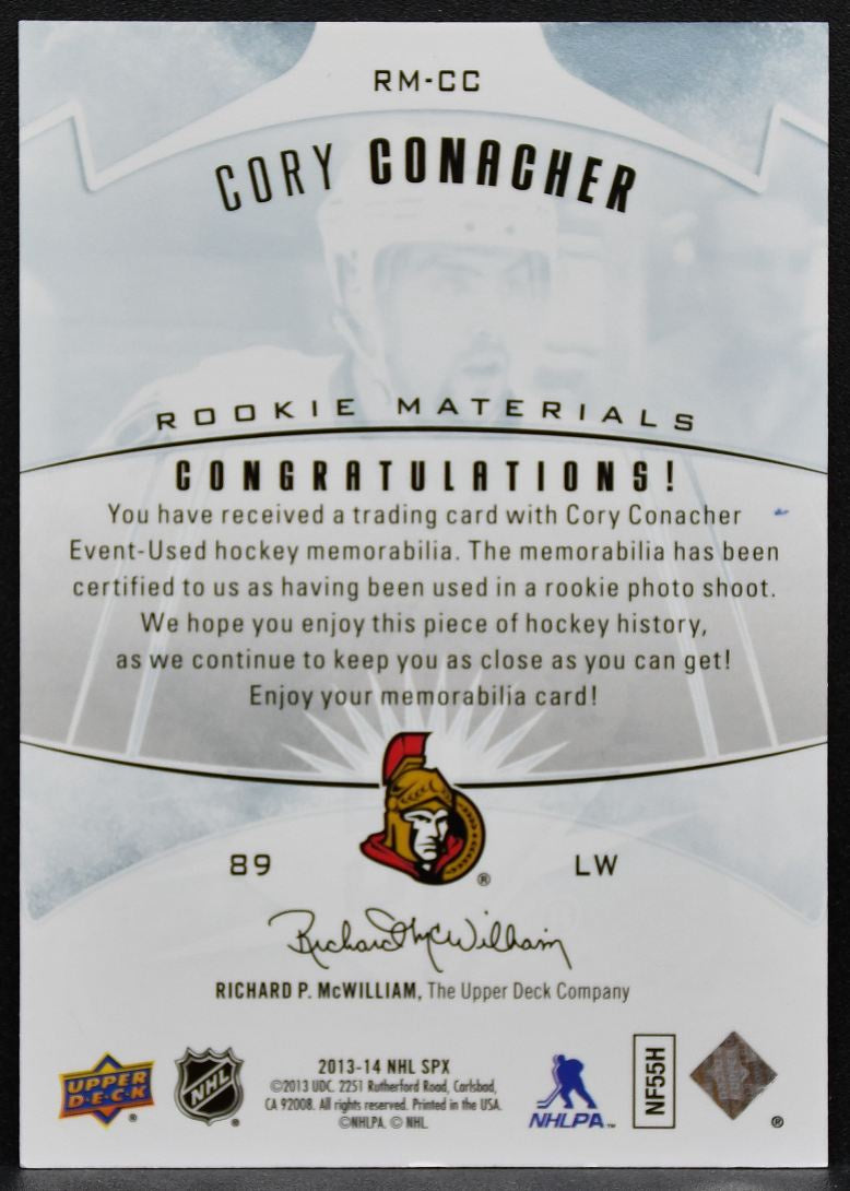 2013-14 SPx Rookie Materials Cory Conacher RM-CC Ottawa Senators RC Jersey 6524