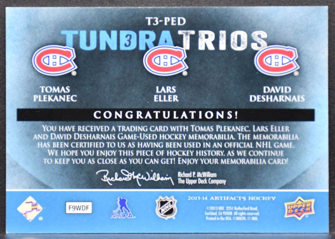 13-14 UD Artifacts Tundra Trios Jerseys Blue Plekanec/Eller/Desharnais Canadiens 3186