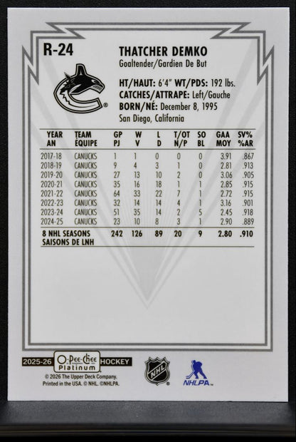 2025-26 O Pee Chee Platinum Retro Thatcher Demko R-24 Vancouver Canucks 7641