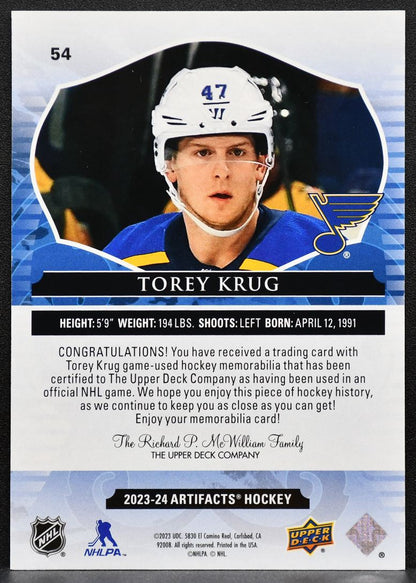 2023-24 Upper Deck Artifacts Jersey Torey Krug 54 St. Louis Blues Jersey 2416