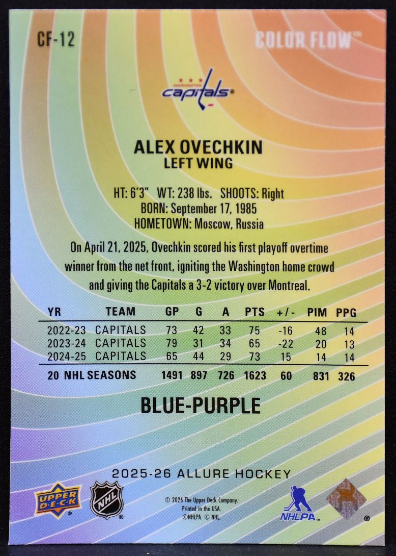 2025-26 UD Allure Color Flow Blue-Purple Alex Ovechkin CF-12 Capitals 4067