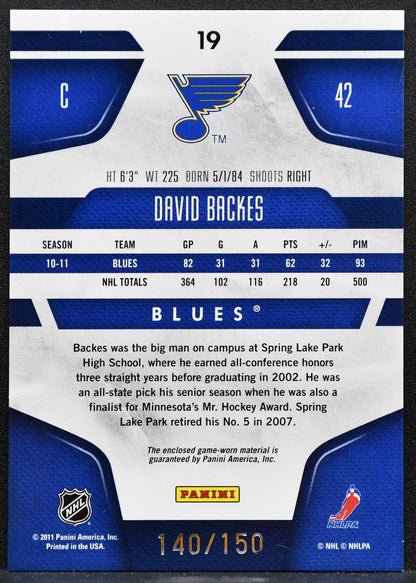 2011-12 Panini Certified Mirror Red Materials Dual David Backes Jersey 3179
