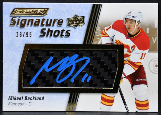 23-24 UD Engrained Signature Shots Mikael Backlund Calgary Flames Auto /99 Stick 5228