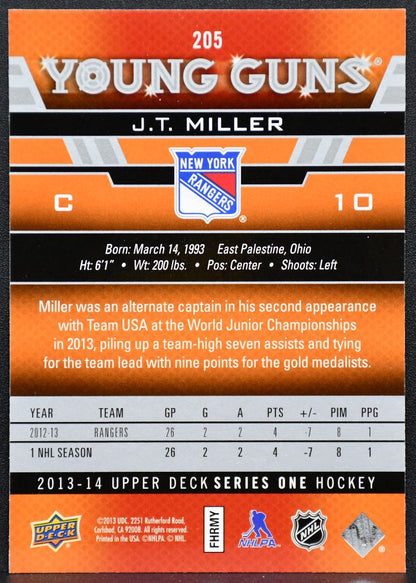 2013-14 Upper Deck Seires 1 Young Guns J.T. Miller 205 New York Rangers RC 5883