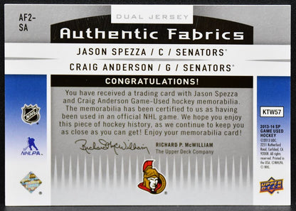 2013-14 SP Used Dual Authentic Fabrics Spezza / Anderson Senators Jersey 3442
