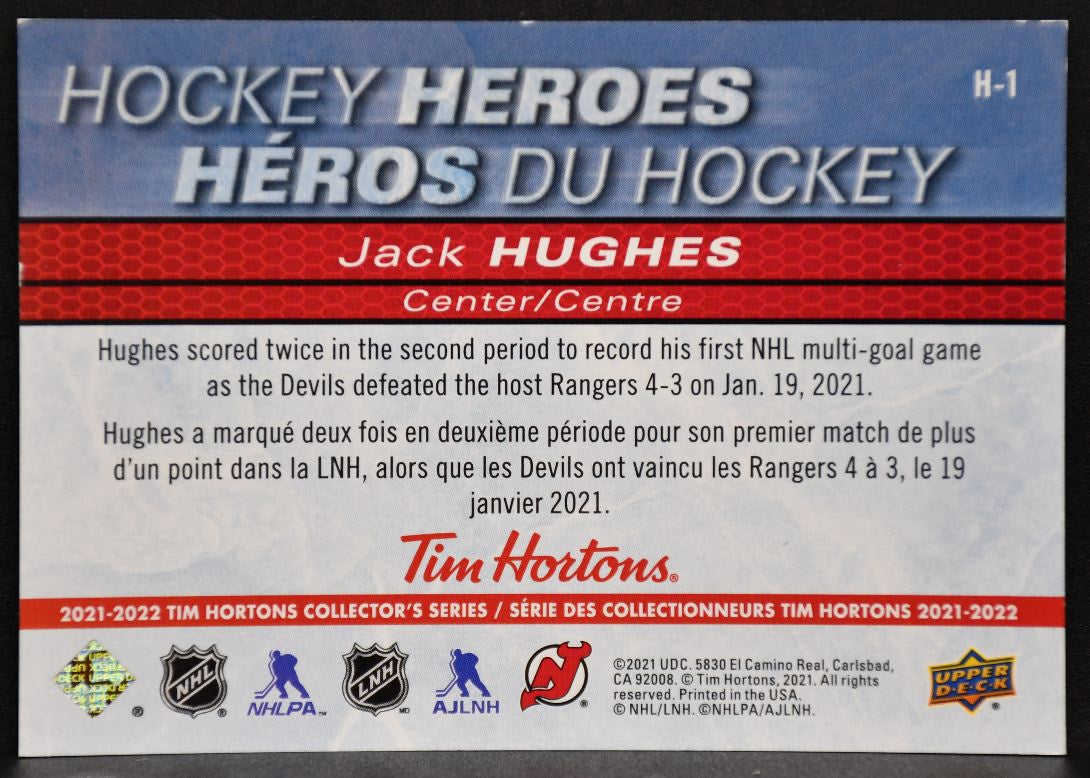2021-22 Upper Deck Tim Hortons Hockey Heroes Jack Hughes H-1 New Jersey Devils 7184