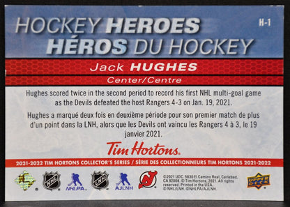 2021-22 Upper Deck Tim Hortons Hockey Heroes Jack Hughes H-1 New Jersey Devils 7184