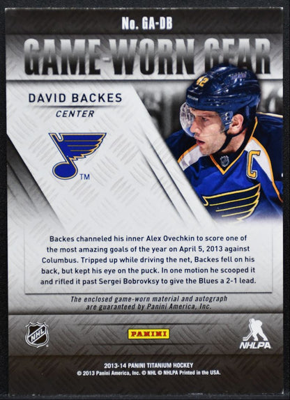 2013-14 Panini Titanium Game Worn Gear Autograph Backes Auto 014/100 Jersey 6842