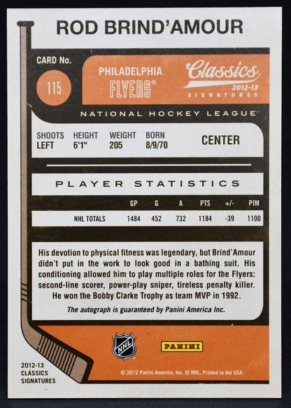 2012-13 Panini Classics Signatures Rod Brind'Amour 115 Auto