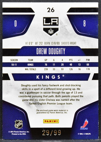 2011-12 Panini Certified Mirror Blue Drew Doughty 26 Kings 29/99 Jersey 9837