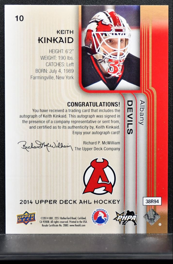 2014-15 Upper Deck AHL Autographs Keith Kinkaid 10 Albany Devils Auto 0420