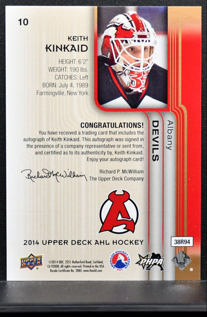 2014-15 Upper Deck AHL Autographs Keith Kinkaid 10 Albany Devils Auto 0420