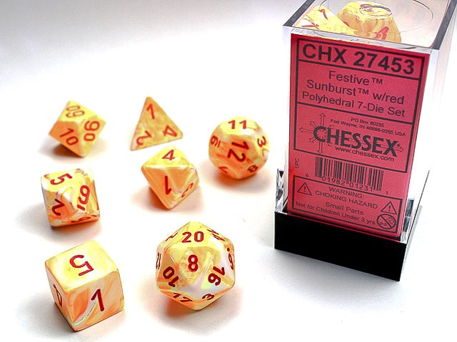 Festive 7-Die Set Sunburst / Red Chessex Dice (CHX27453)