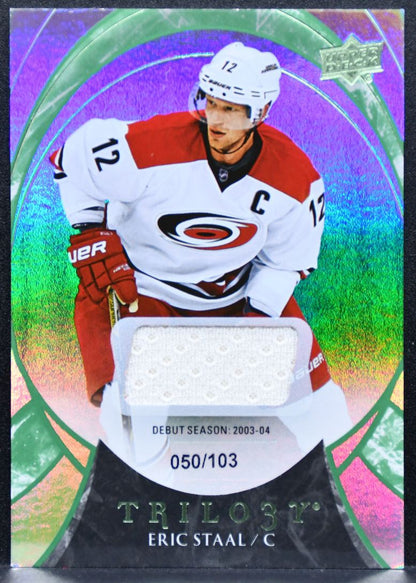 2015-16 Upper Deck Trilogy Green Foil Eric Staal Hurricanes 050/103 Jersey 7904