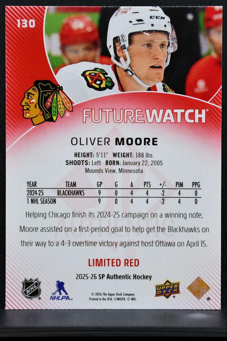 2025-26 SP Authentic Future Watch Limited Red Oliver Moore Blackhawks RC 3345