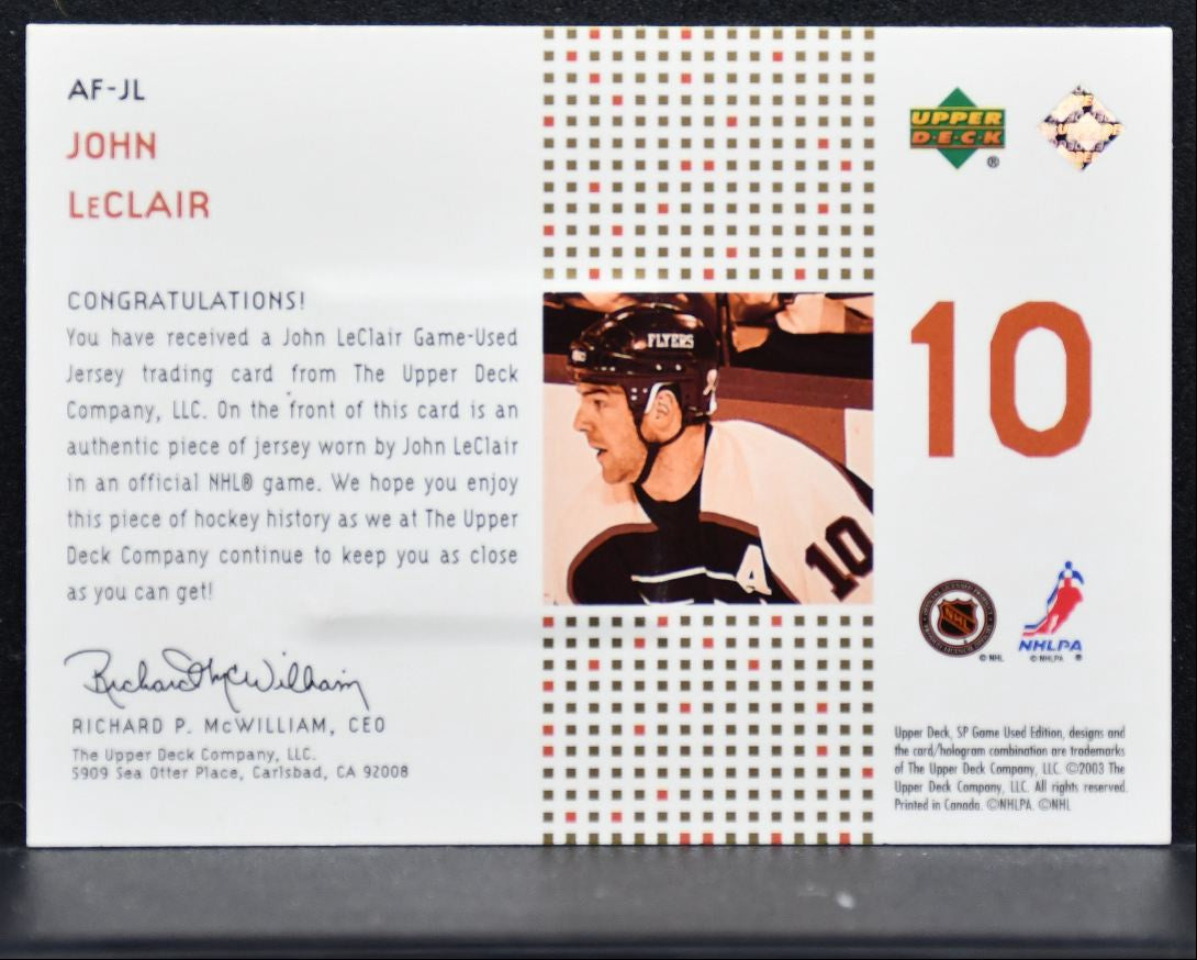 2002-03 SP Game Used Authentic Fabrics Gold John LeClair 47/99 Jersey 3964