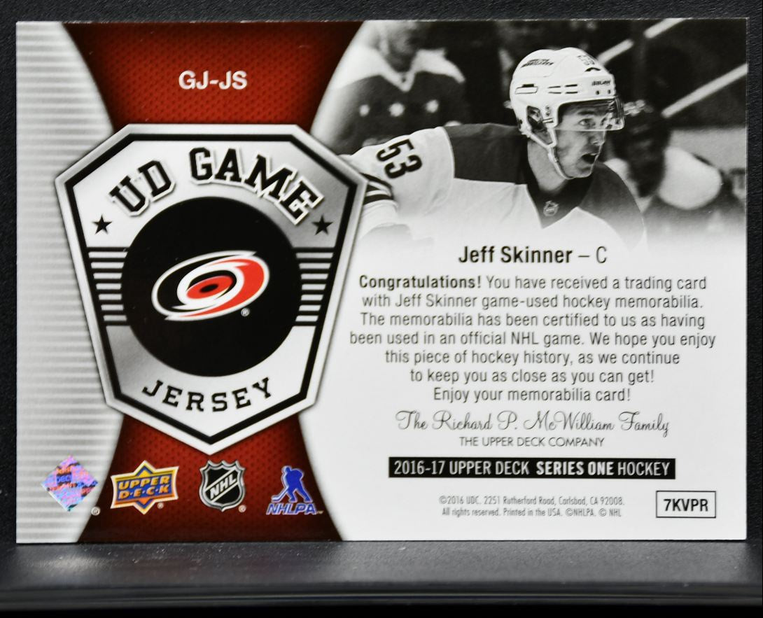 2016-17 UD Series 1 UD Game Jerseys Jeff Skinner GJ-JS Jersey 4528