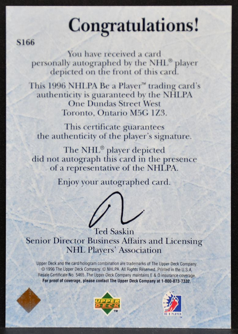 1996-97 Upper Deck Be A Player Rookie Quotebook Jeff O'Neill S166 RC Auto 7556