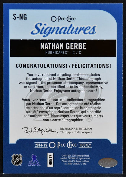 2014-15 O-Pee-Chee Signatures Nathan Gerbe S-NG Carolina Hurricanes Auto 5866