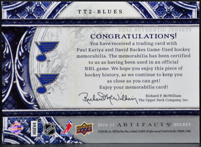 2010-11 UD Artifacts Tundra Tandems Jersey Silver Kariya/Backes /75 Jersey 1914