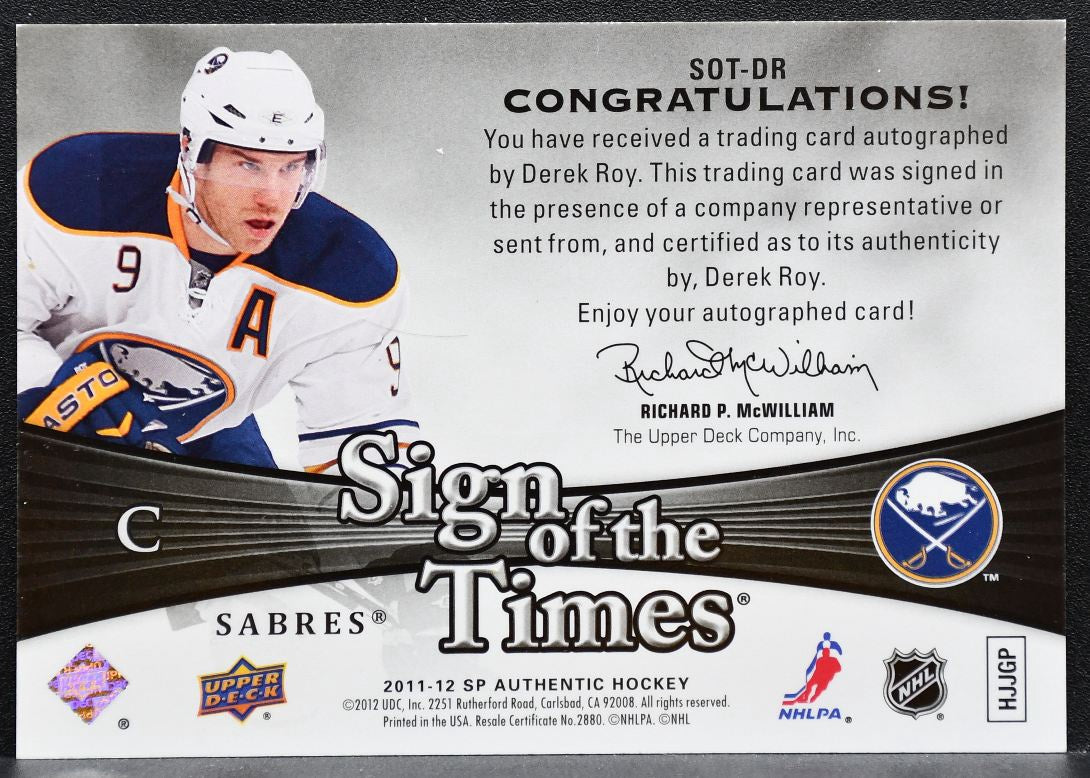 2011-12 SP Authentic Sign of the Times Derek Roy SOT-DR Buffalo Sabres Auto 1438