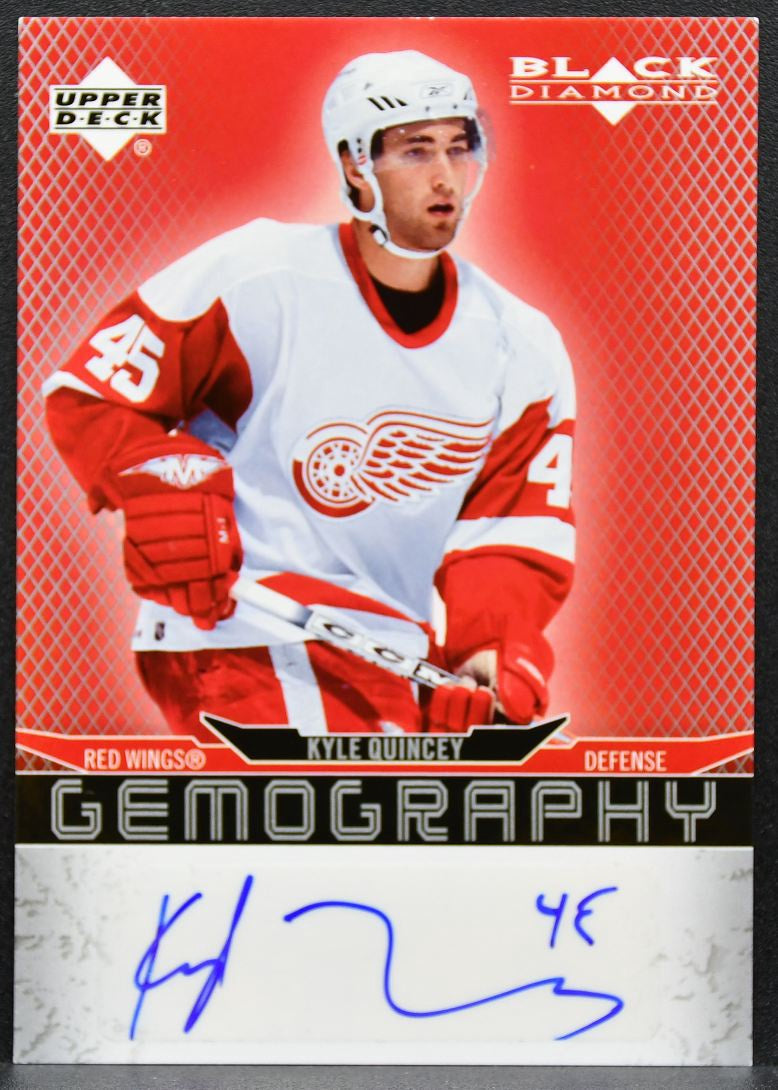 2007-08 UD Black Diamond Gemography Kyle Quincey G-KQ Red Wings Auto 0690