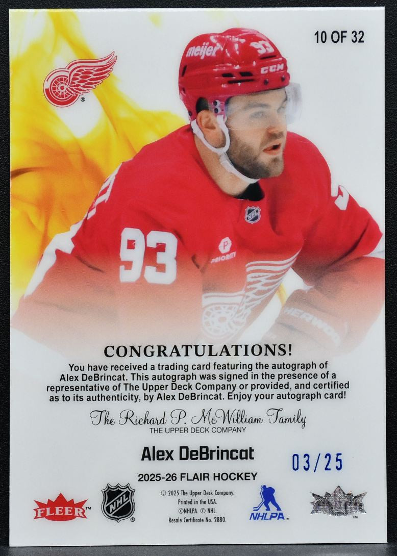 2025-26 Flair Hot Hues Auto Alex DeBrincat 10 Detroit Red Wings Auto 03/25 7078