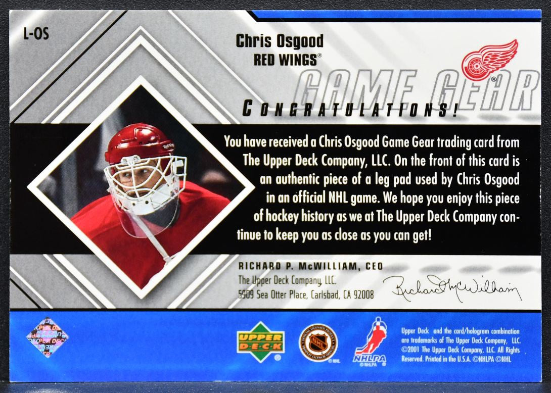 2000-01 Upper Deck Black Diamond Game Gear Chris Osgood L-OS Goalie Pad 7947