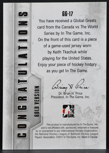 2011-12 ITG Canada vs World Global Greats Gold Green Vault Tkachuk Jersey 6410