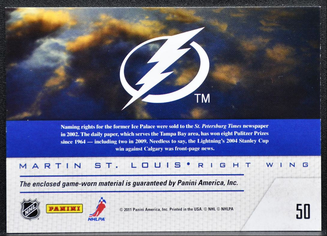 2011-12 Panini Pinnacle Game Night Materials Martin St. Louis 50 Jersey 7291