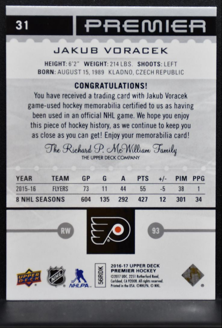 2016-17 Upper Deck Premier Base Jersey Jakub Voracek Flyers 072/199 Jersey 2264