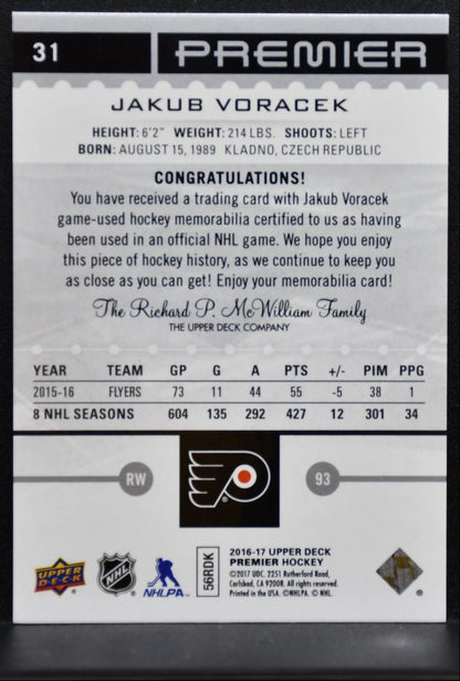 2016-17 Upper Deck Premier Base Jersey Jakub Voracek Flyers 072/199 Jersey 2264