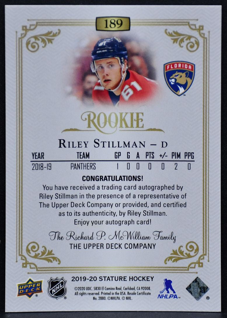 2019-20 Upper Deck Stature Rookie Auto Riley Stillman 189 RC Auto 179/199 3184