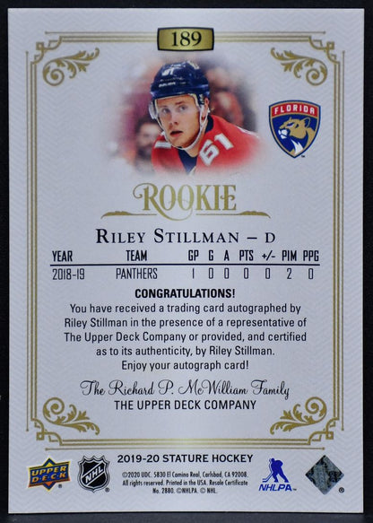2019-20 Upper Deck Stature Rookie Auto Riley Stillman 189 RC Auto 179/199 3184