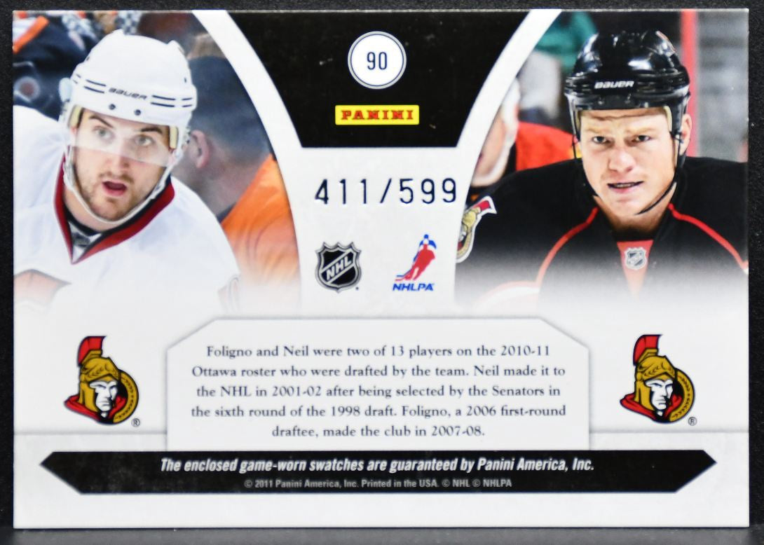 2010-11 Panini Luxury Suite Nick Foligno/Chris Neil Senators 411/599 Jersey 5269