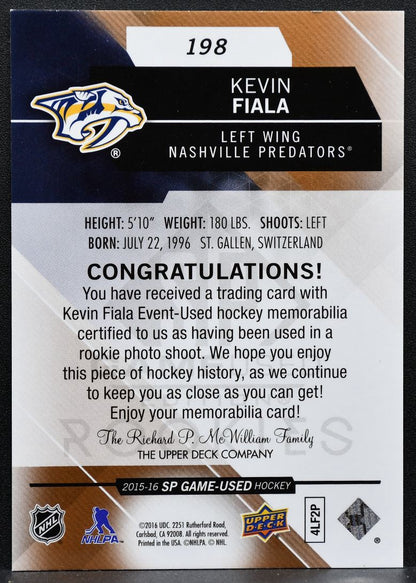 2015-16 SP Game Used Authentic Rookies Copper Jersey Kevin Fiala RC Jersey 3520