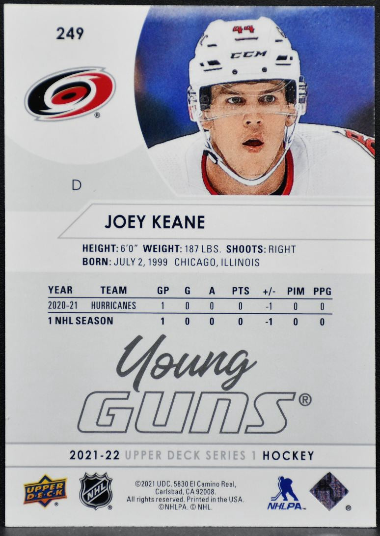 2021-22 Upper Deck Series 1 Young Guns Joey Keane 249 Hurricanes RC 6926