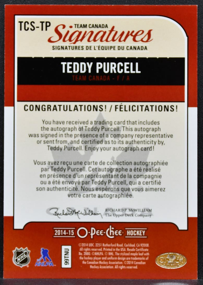 2014-15 O-Pee-Chee Team Canada Signatures Purcell TCS-TP Canada Auto 1024