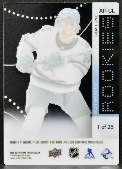 2025-26 SP Game Used Authentic Rookies Crystal Plexi Glass Cam Lund RC 9560