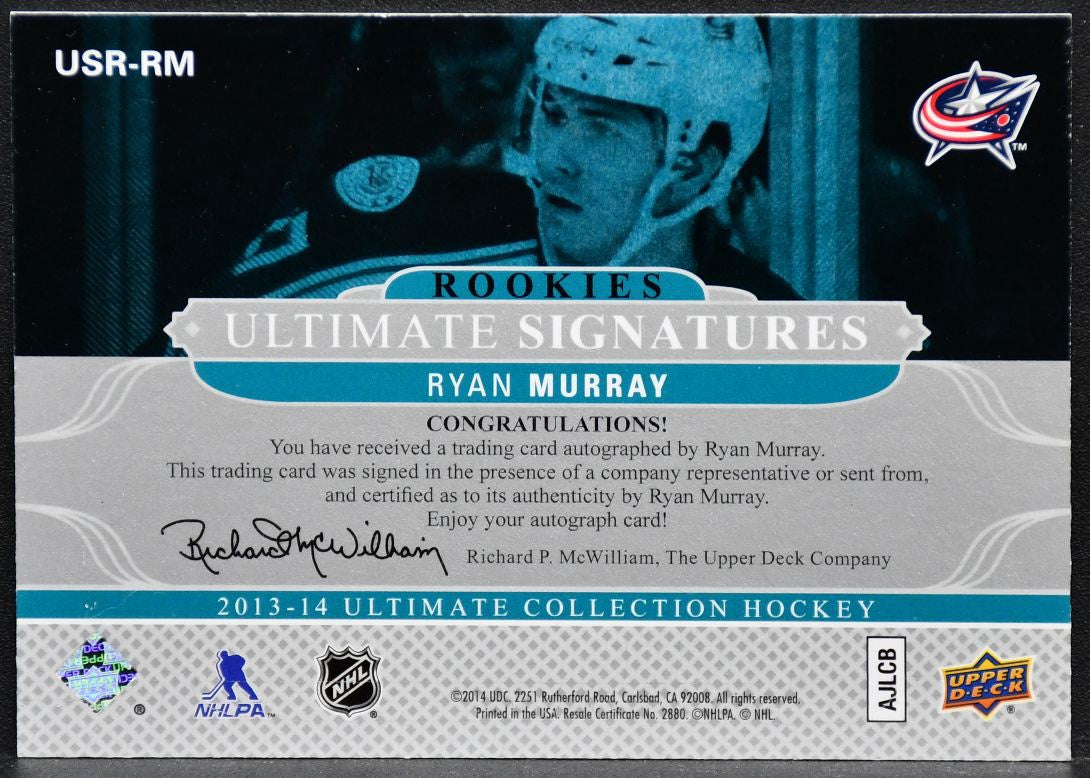 2013-14 UD Ultimate Collection Signatures Ryan Murray USR-RM Blue Jackets Auto