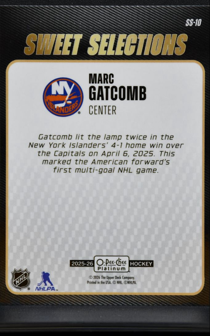 2025-26 O Pee Chee Platinum Sweet Selections Marc Gatcomb Islanders RC 7689