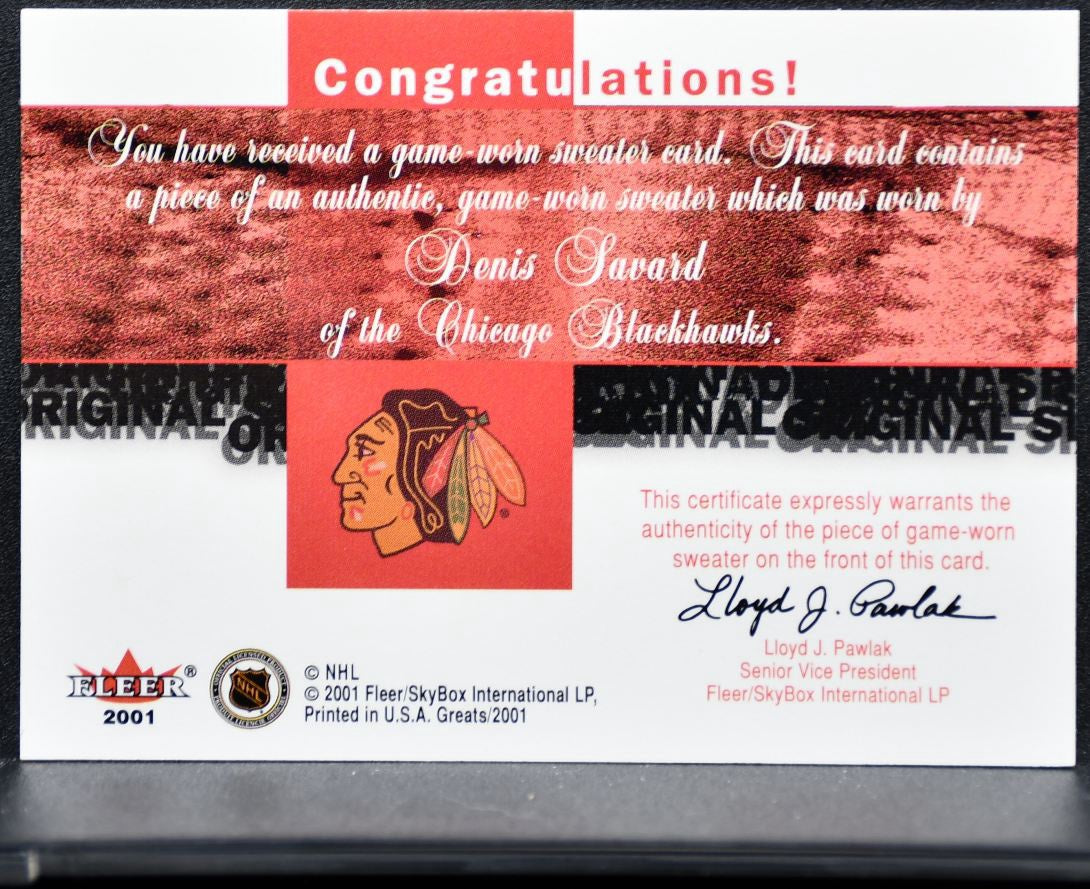 2001-02 Fleer Greats of the Game Original Six Savard Blackhawks Jersey 8747