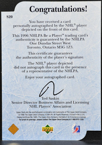 1995-96 UD Be a Player Autographs Mathieu Schneider S20 Islanders Auto 2315