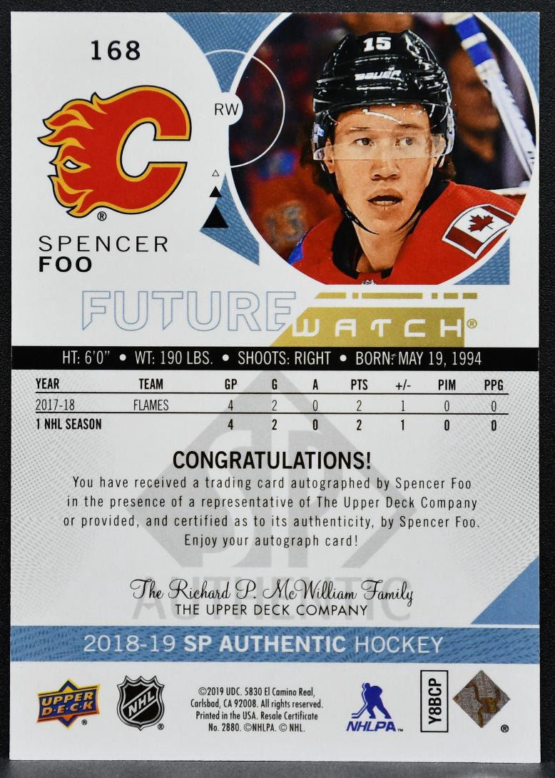 2018-19 SP Authentic Future Watch Auto Spencer Foo Flames RC Auto 755/999 1816